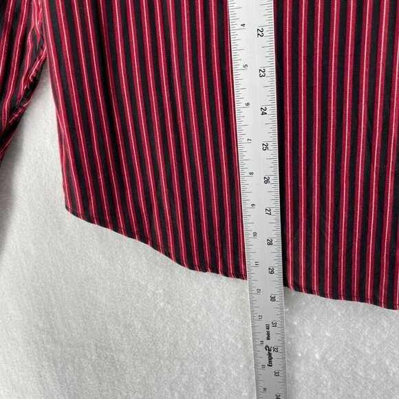 EXPRESS1MX Button-Up Shirt Mens 15.5 Red Vertical Stripe Collared Long Sleeve - Picture 4 of 10